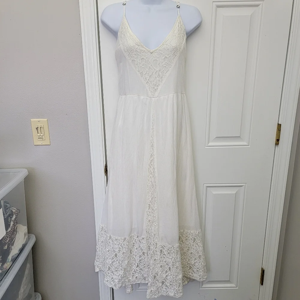 Abercrombie And Fitch White Lace Gauzy Maxi Dress Party Casual Bride Size Medium